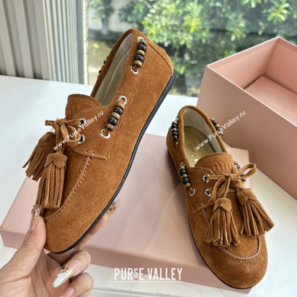 Miu Miu Suede Tassel Loafers 5D518E Brown 2025 (MD-25090606)