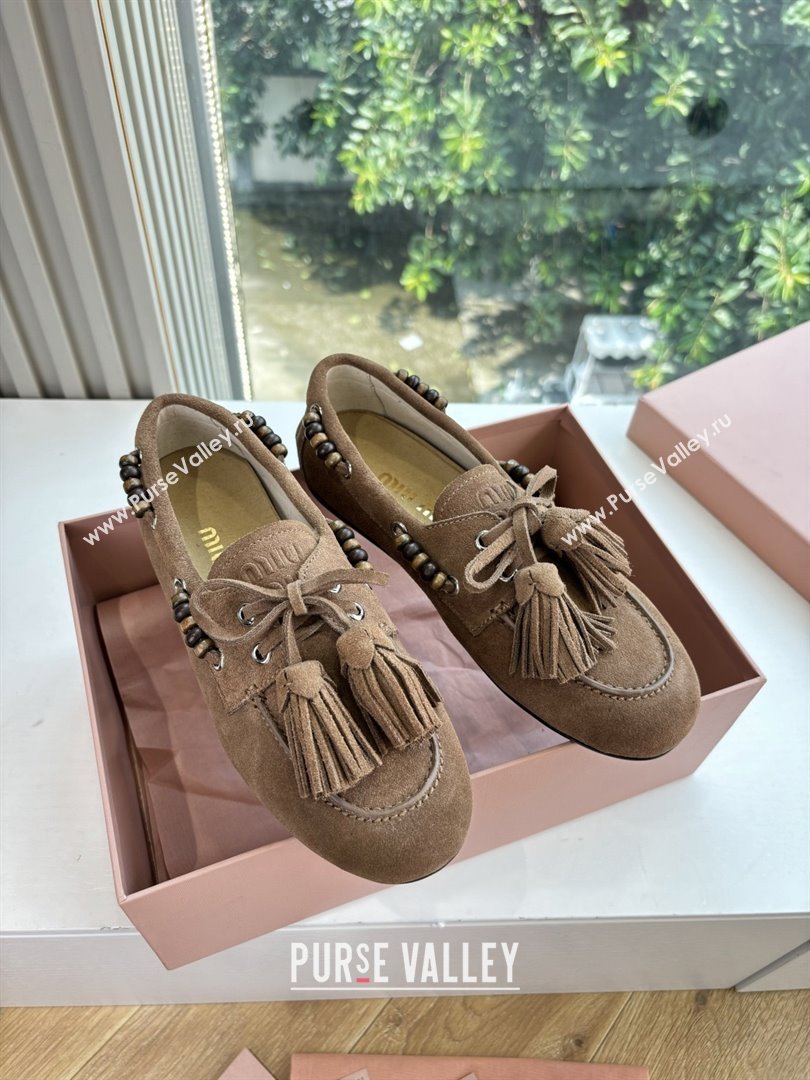 Miu Miu Suede Tassel Loafers 5D518E Light Brown 2025 (MD-25090607)