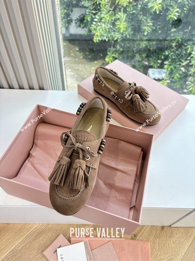 Miu Miu Suede Tassel Loafers 5D518E Light Brown 2025 (MD-25090607)