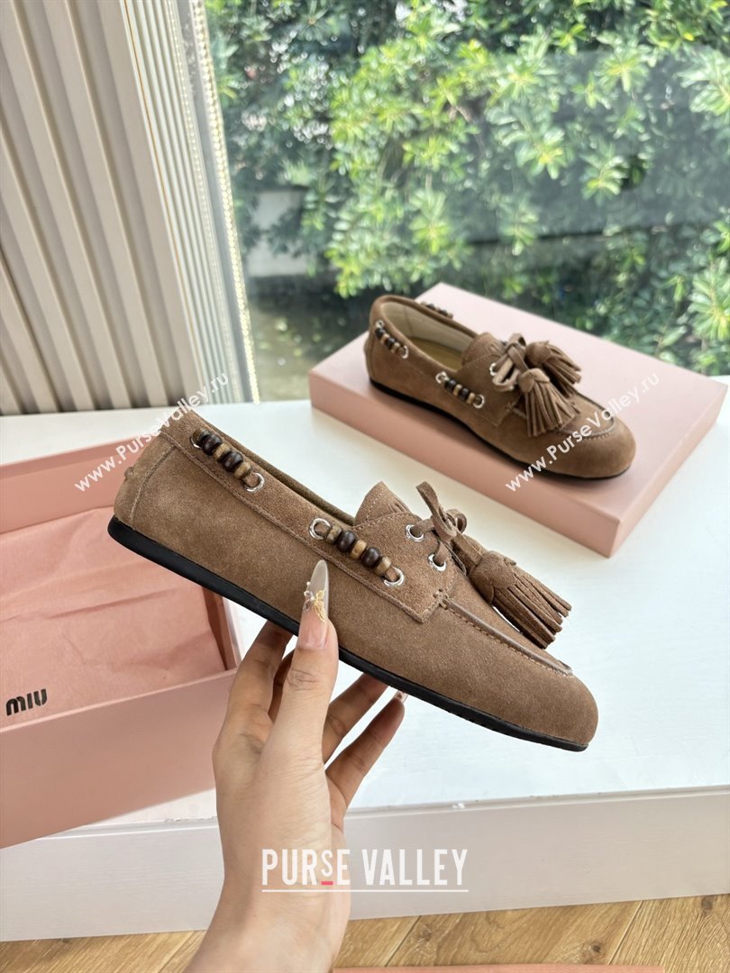 Miu Miu Suede Tassel Loafers 5D518E Light Brown 2025 (MD-25090607)