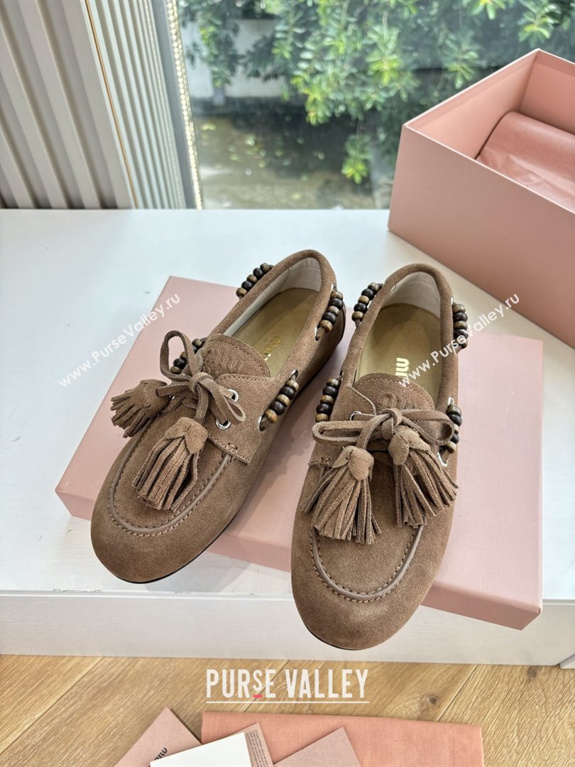 Miu Miu Suede Tassel Loafers 5D518E Light Brown 2025 (MD-25090607)