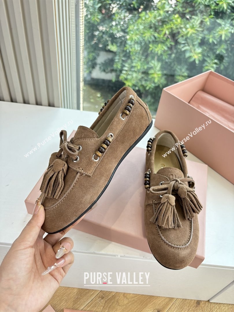 Miu Miu Suede Tassel Loafers 5D518E Light Brown 2025 (MD-25090607)