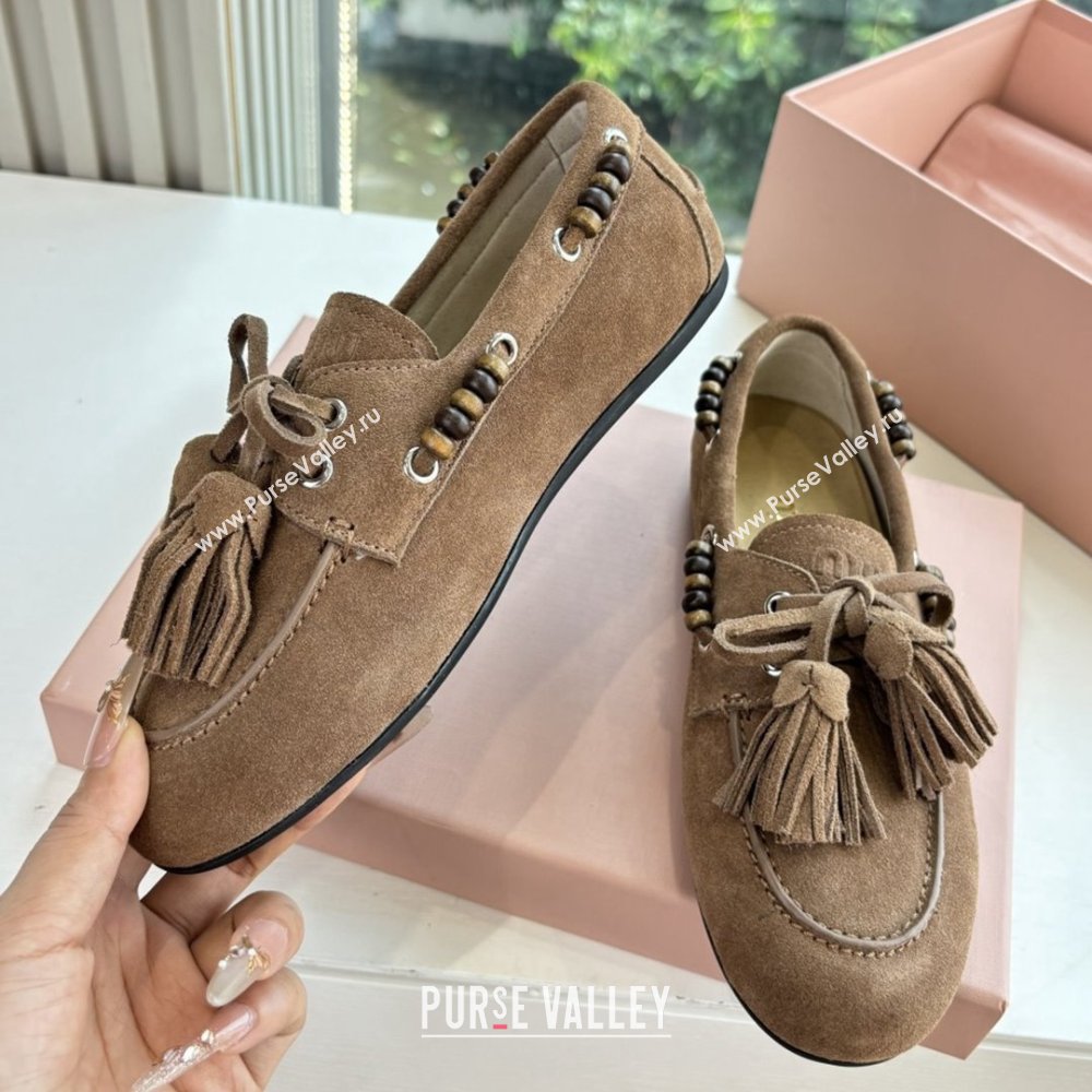 Miu Miu Suede Tassel Loafers 5D518E Light Brown 2025 (MD-25090607)
