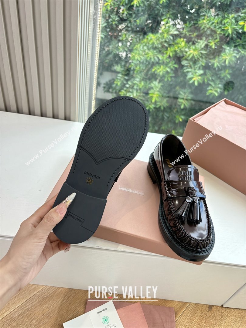 Miu Miu Shiny Calfskin Loafers with Tassel Dark Brown 2025 (MD-25090601)