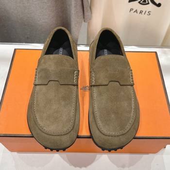 Hermes Lazy Loafers in Suede H090803 Khaki Green 2025 (MD-25090803)