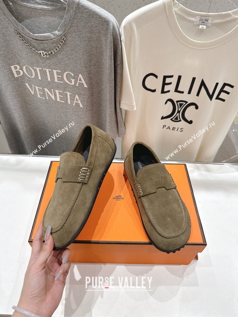 Hermes Lazy Loafers in Suede H090803 Khaki Green 2025 (MD-25090803)