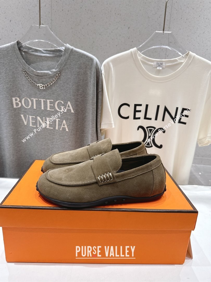 Hermes Lazy Loafers in Suede H090803 Khaki Green 2025 (MD-25090803)