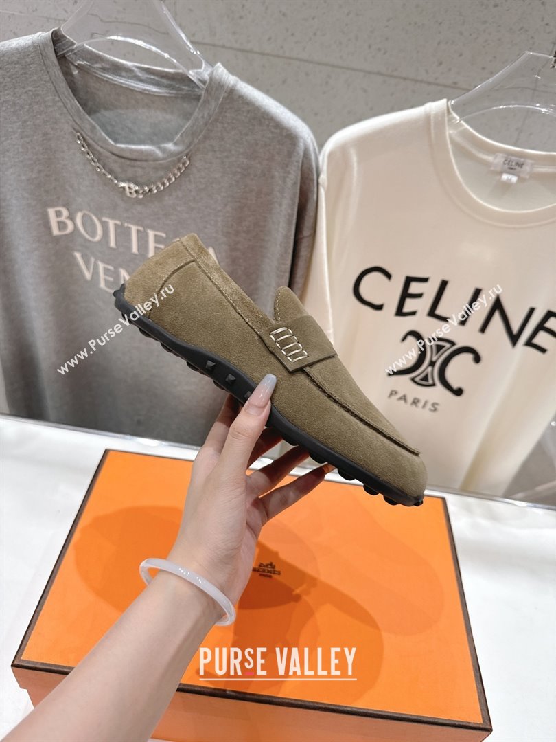 Hermes Lazy Loafers in Suede H090803 Khaki Green 2025 (MD-25090803)