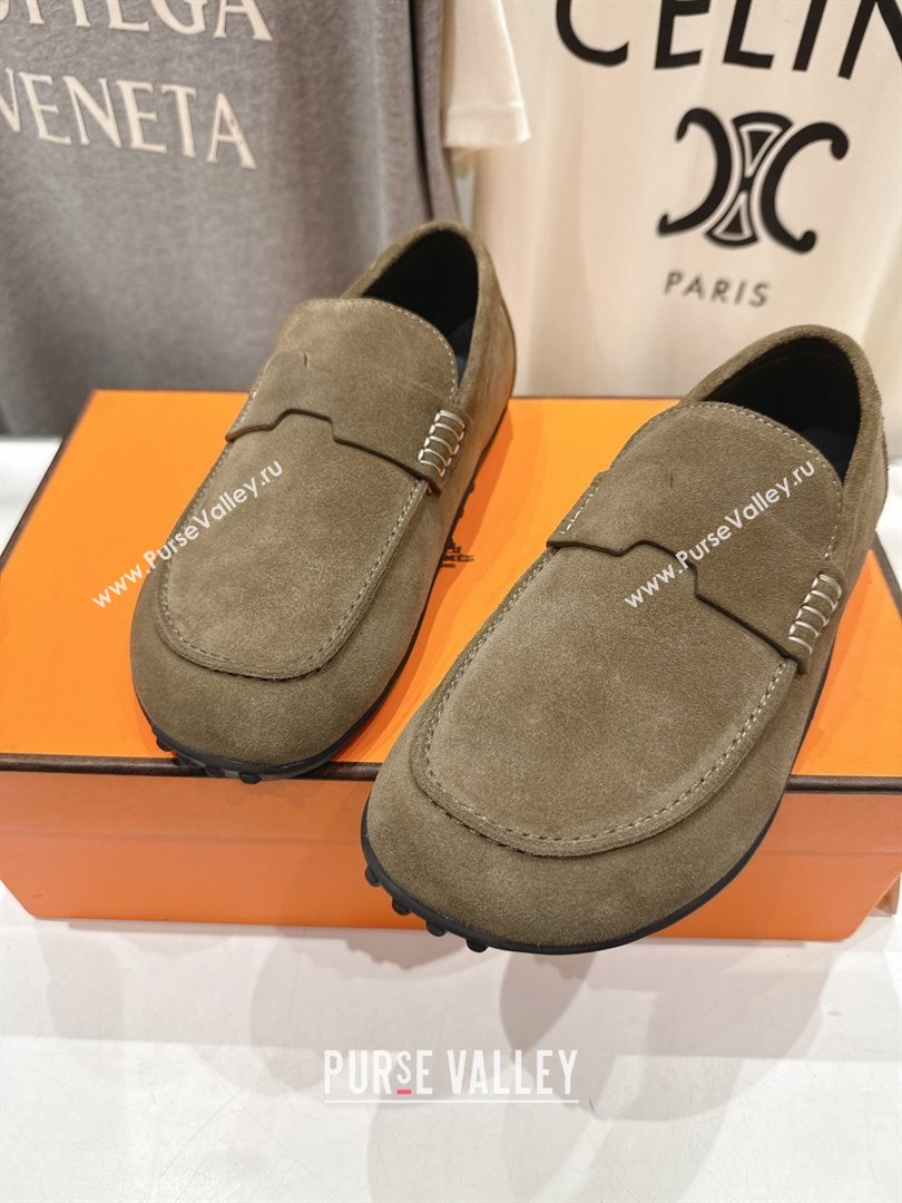 Hermes Lazy Loafers in Suede H090803 Khaki Green 2025 (MD-25090803)