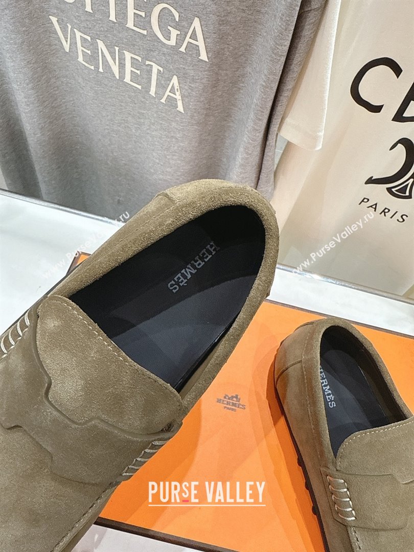 Hermes Lazy Loafers in Suede H090803 Khaki Green 2025 (MD-25090803)