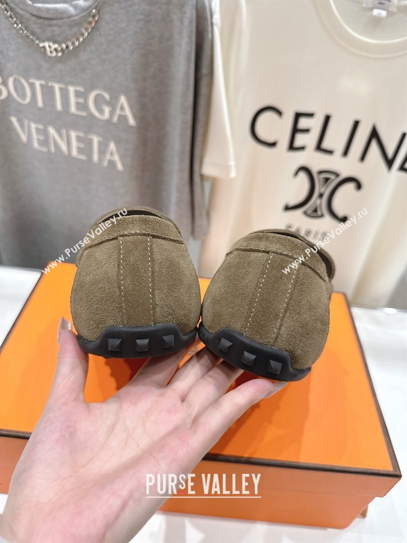 Hermes Lazy Loafers in Suede H090803 Khaki Green 2025 (MD-25090803)