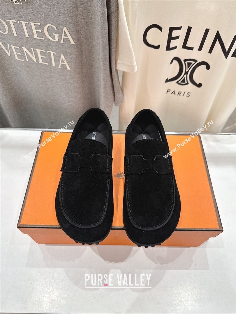 Hermes Lazy Loafers in Suede H090805 Black 2025 (MD-25090805)