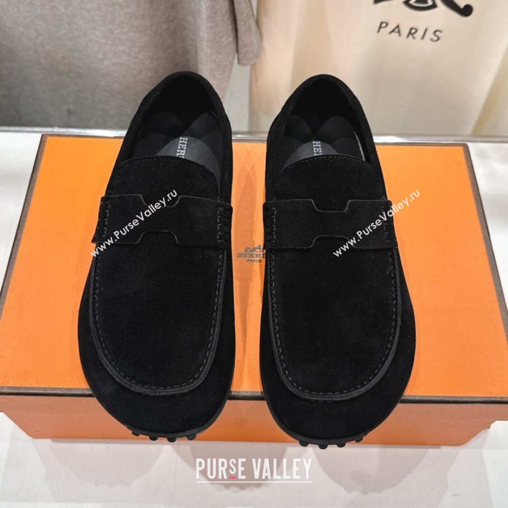 Hermes Lazy Loafers in Suede H090805 Black 2025 (MD-25090805)