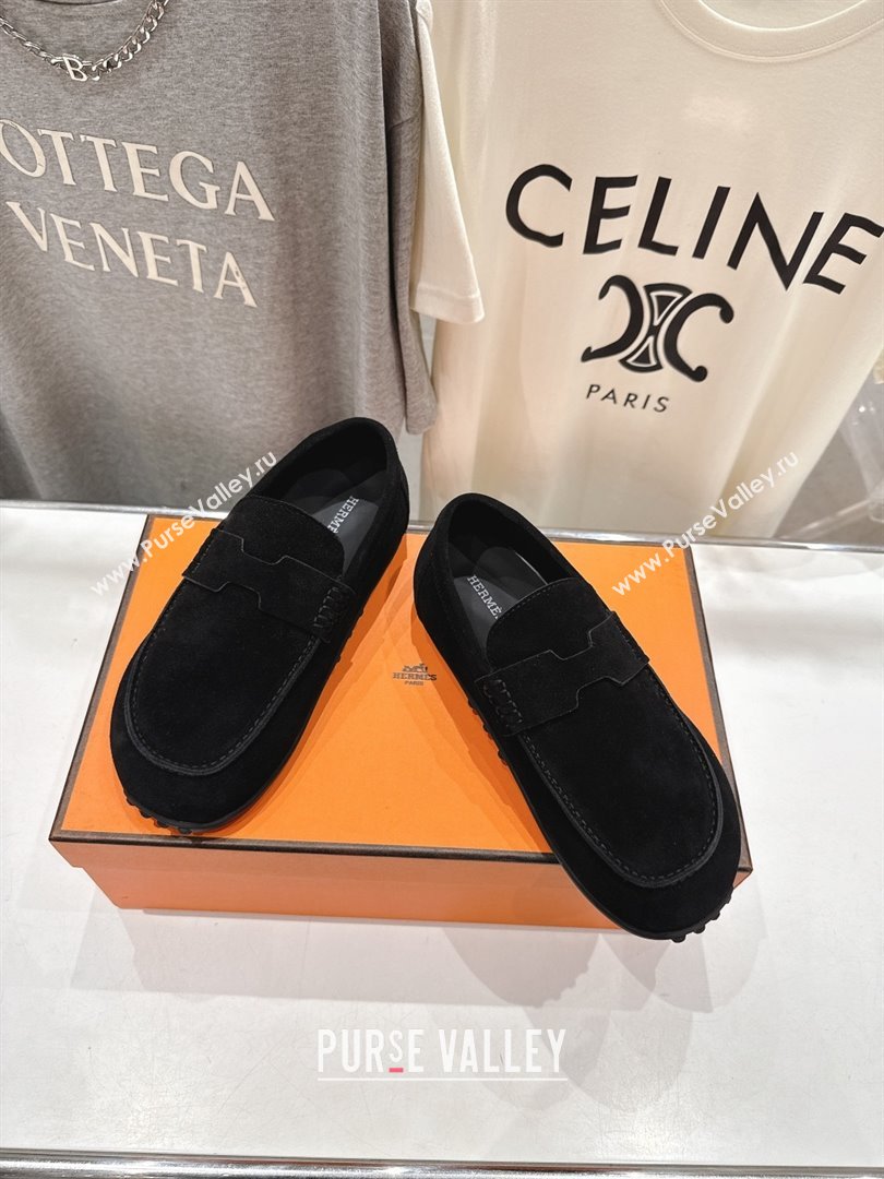 Hermes Lazy Loafers in Suede H090805 Black 2025 (MD-25090805)
