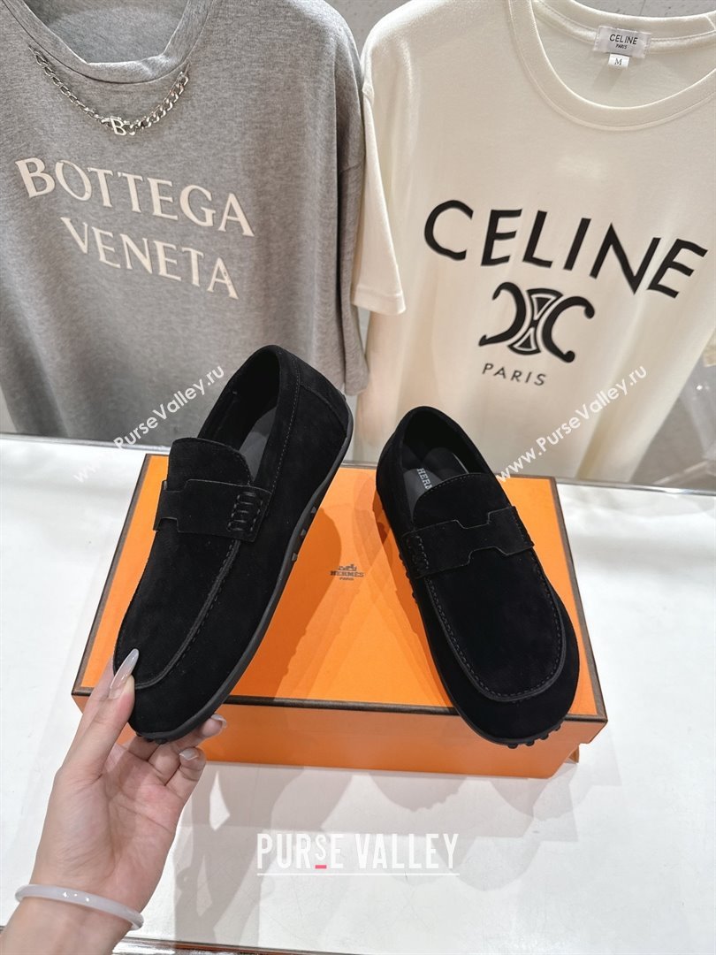 Hermes Lazy Loafers in Suede H090805 Black 2025 (MD-25090805)
