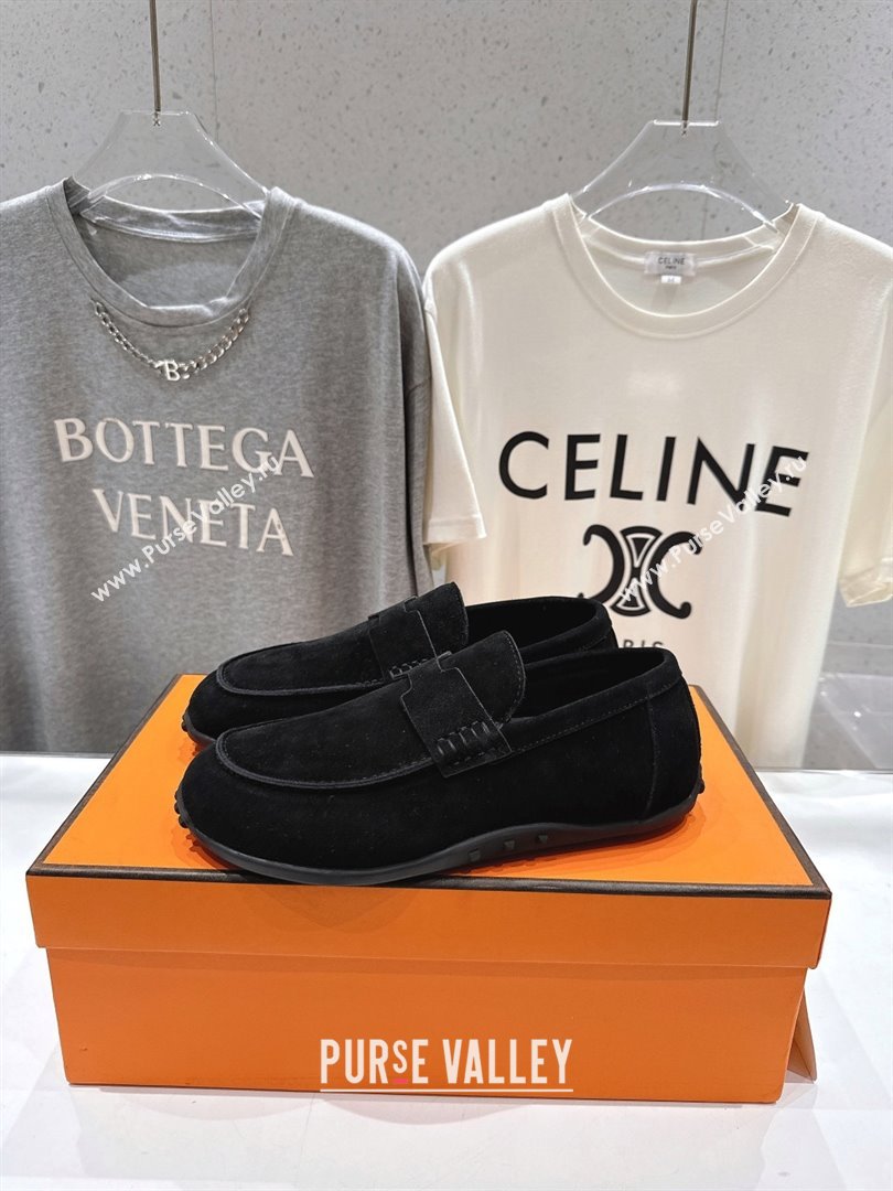 Hermes Lazy Loafers in Suede H090805 Black 2025 (MD-25090805)