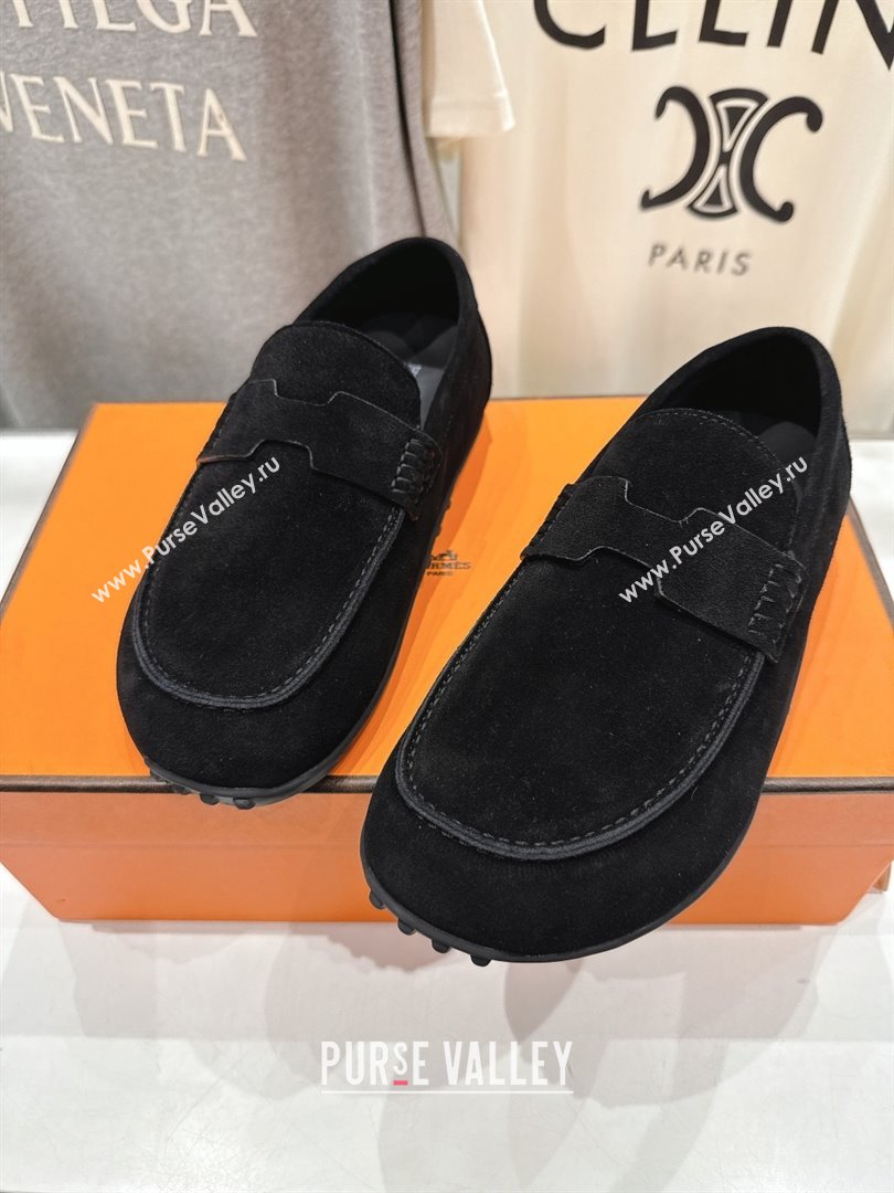 Hermes Lazy Loafers in Suede H090805 Black 2025 (MD-25090805)