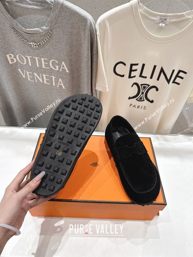 Hermes Lazy Loafers in Suede H090805 Black 2025 (MD-25090805)