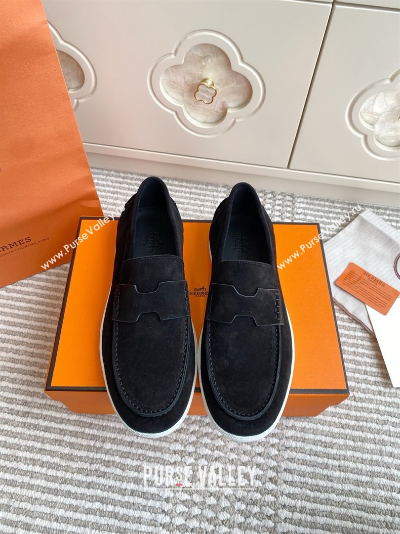 Hermes Job Loafers in Suede H090806 Black 2025 (LM-25090806)