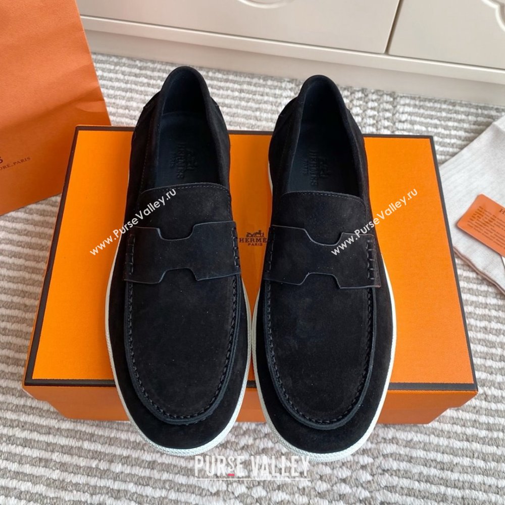 Hermes Job Loafers in Suede H090806 Black 2025 (LM-25090806)
