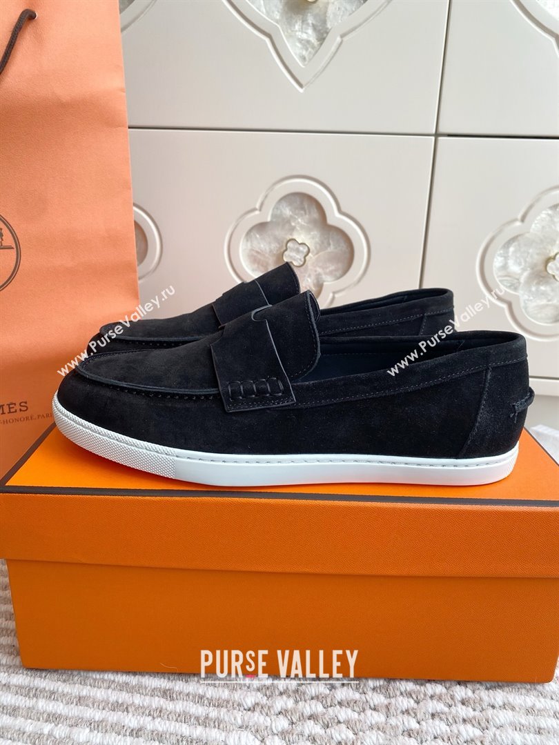 Hermes Job Loafers in Suede H090806 Black 2025 (LM-25090806)