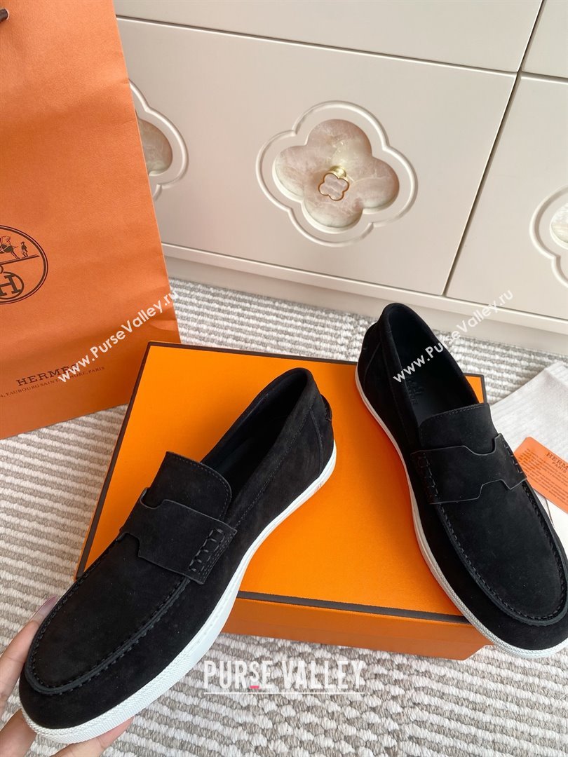 Hermes Job Loafers in Suede H090806 Black 2025 (LM-25090806)