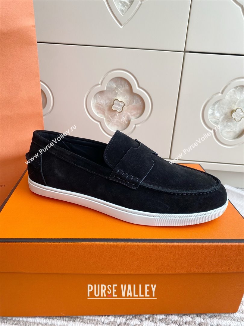 Hermes Job Loafers in Suede H090806 Black 2025 (LM-25090806)