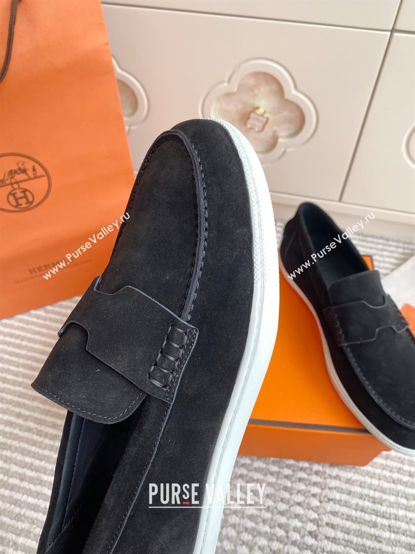 Hermes Job Loafers in Suede H090806 Black 2025 (LM-25090806)