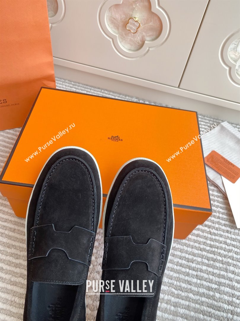 Hermes Job Loafers in Suede H090806 Black 2025 (LM-25090806)