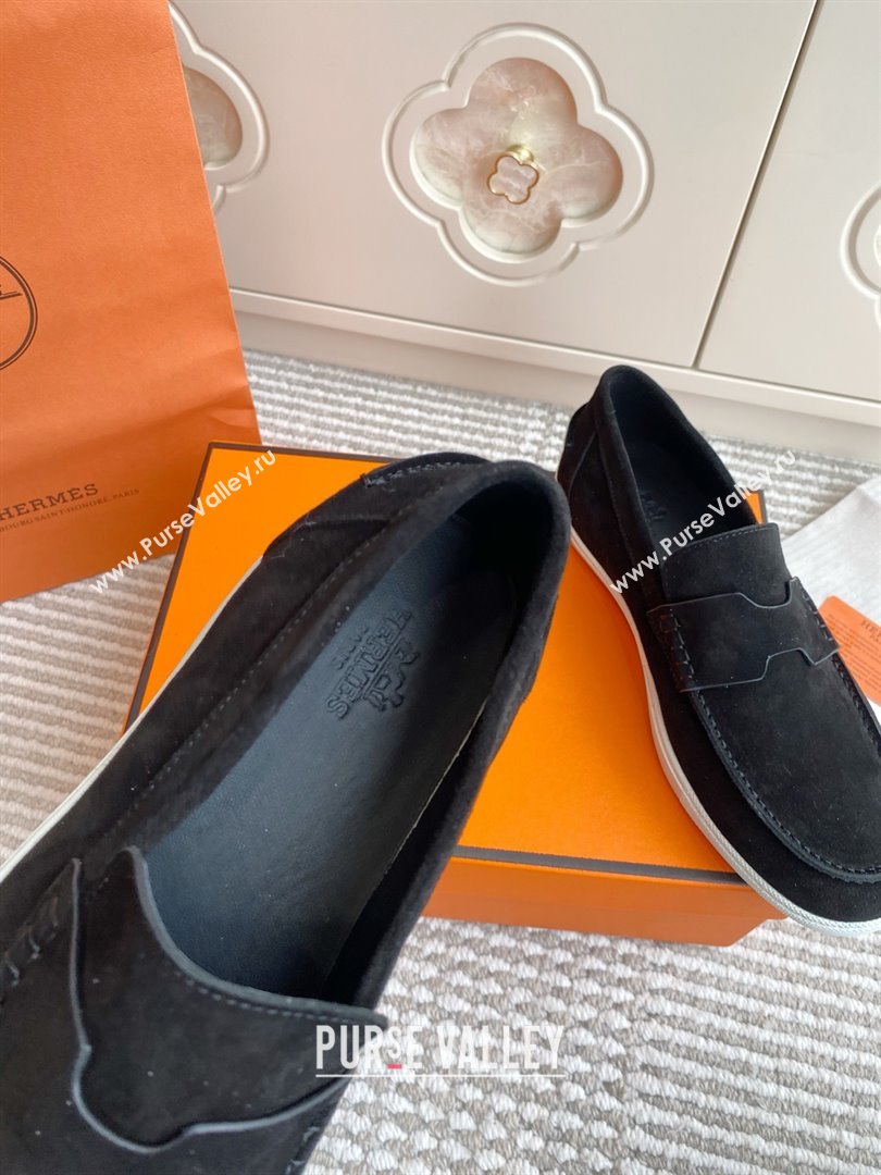 Hermes Job Loafers in Suede H090806 Black 2025 (LM-25090806)