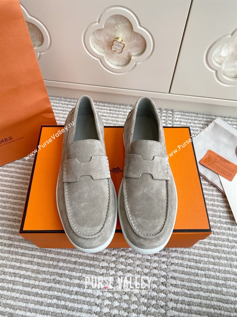 Hermes Job Loafers in Suede H090807 Grey 01 2025 (LM-25090807)