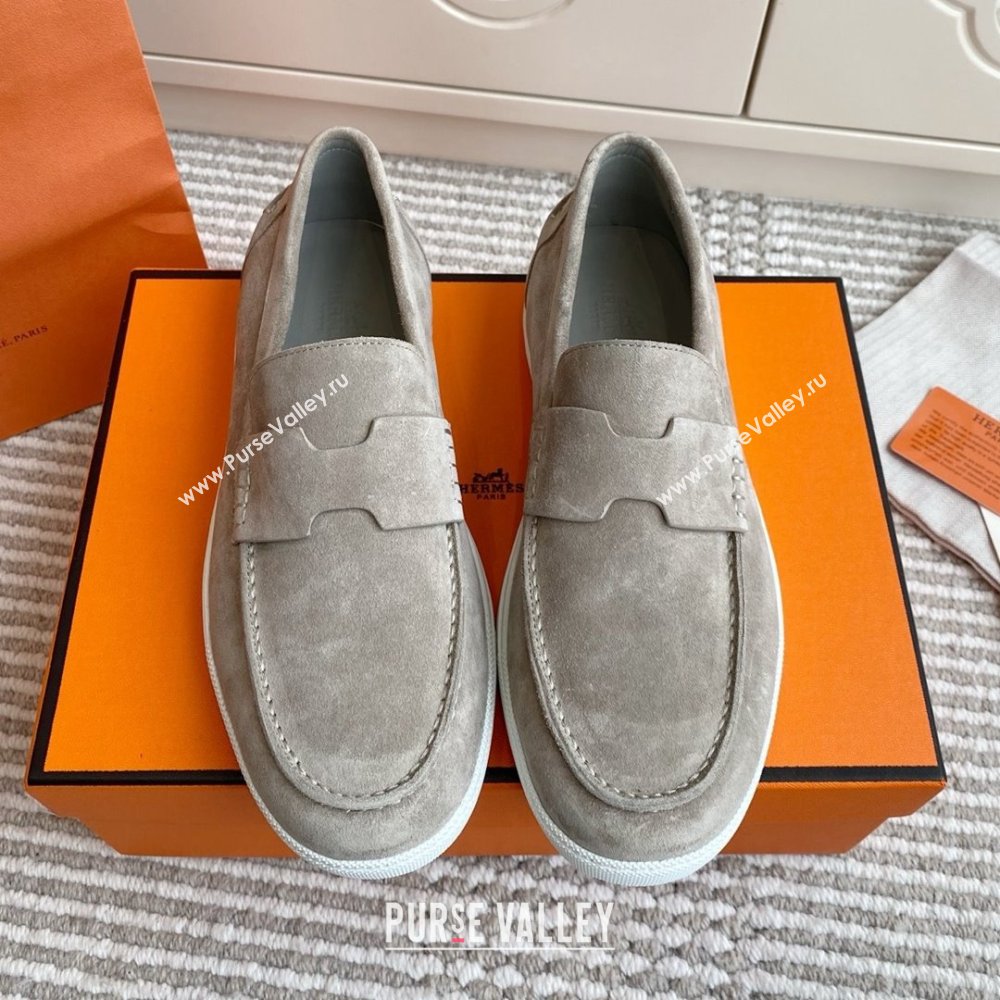 Hermes Job Loafers in Suede H090807 Grey 01 2025 (LM-25090807)