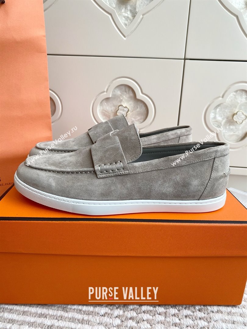 Hermes Job Loafers in Suede H090807 Grey 01 2025 (LM-25090807)