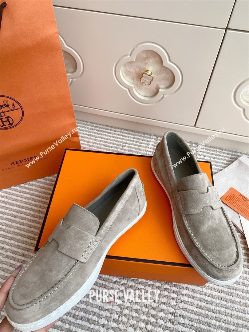 Hermes Job Loafers in Suede H090807 Grey 01 2025 (LM-25090807)