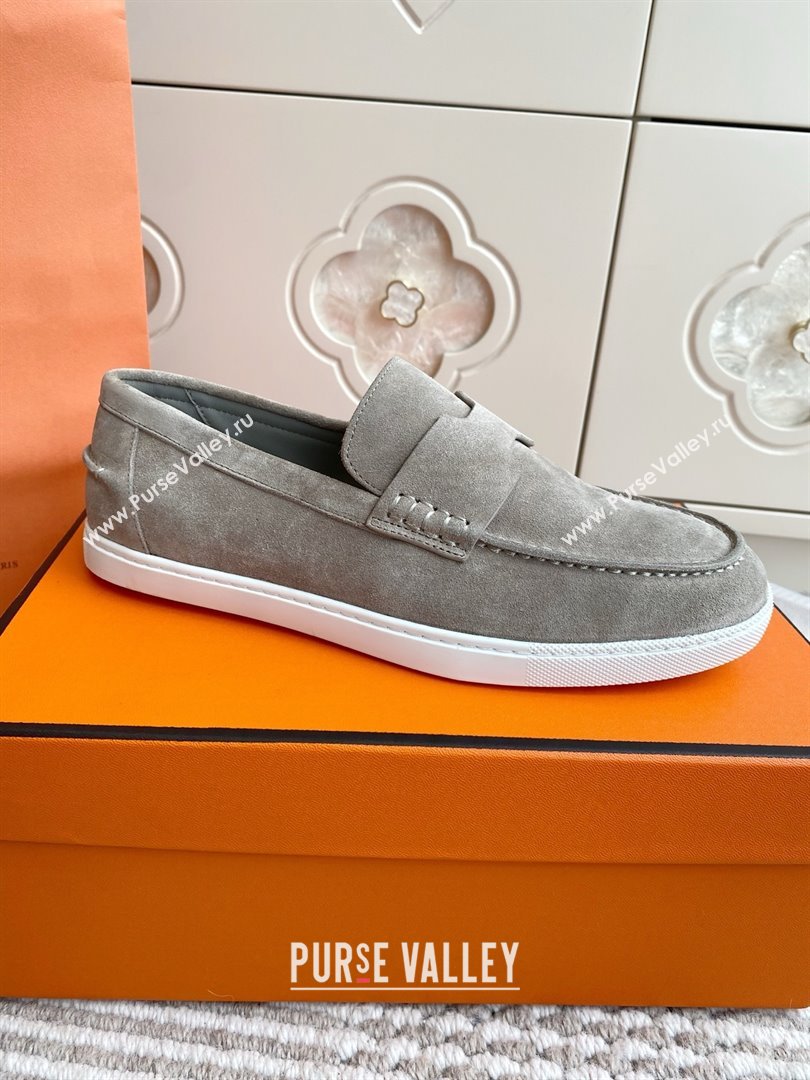 Hermes Job Loafers in Suede H090807 Grey 01 2025 (LM-25090807)