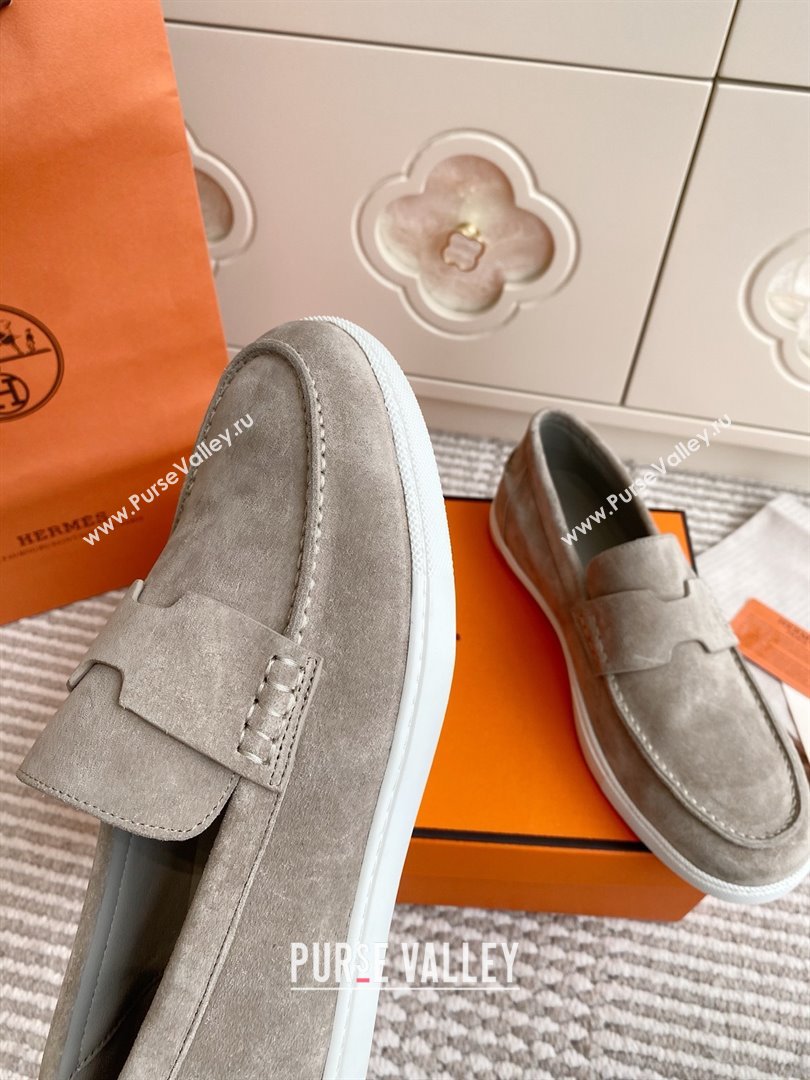 Hermes Job Loafers in Suede H090807 Grey 01 2025 (LM-25090807)