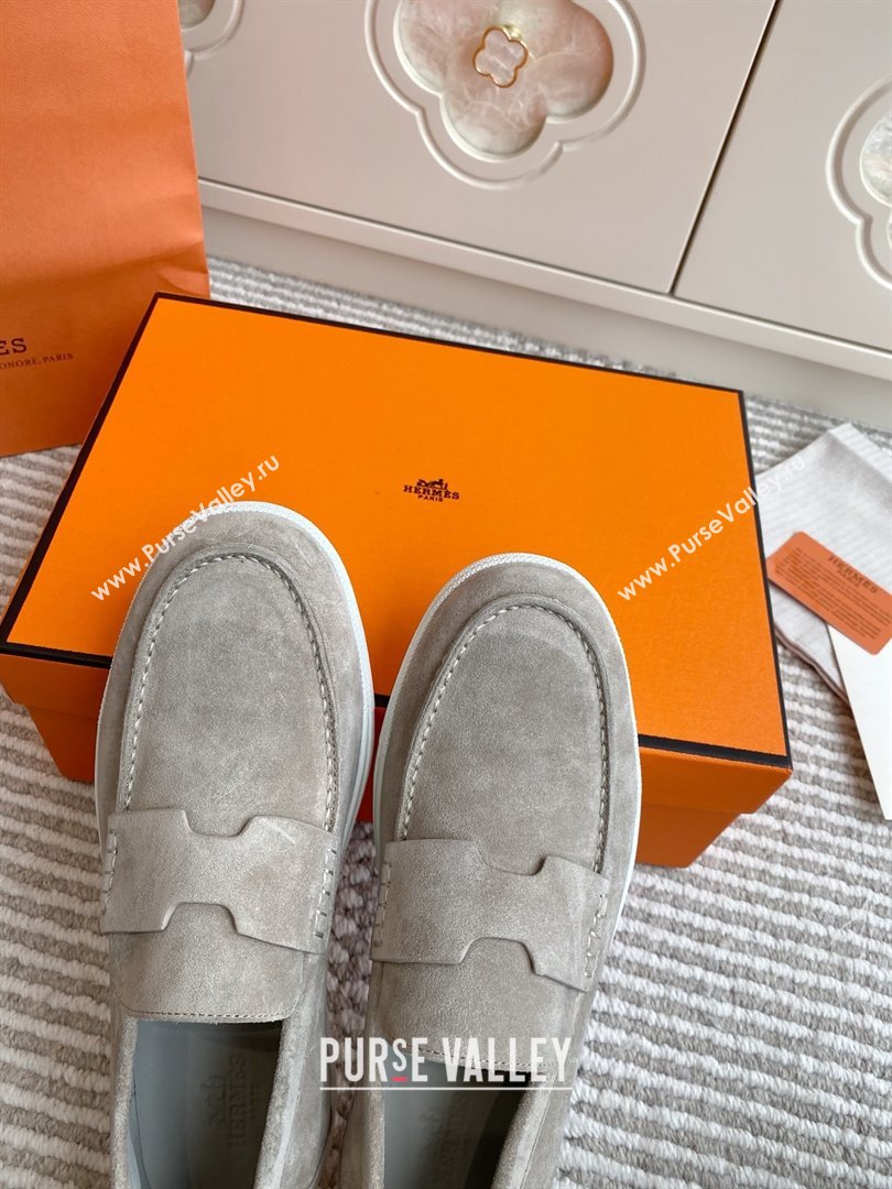 Hermes Job Loafers in Suede H090807 Grey 01 2025 (LM-25090807)