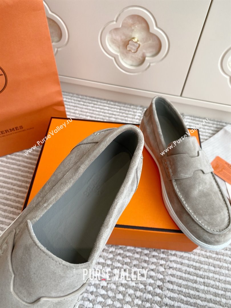 Hermes Job Loafers in Suede H090807 Grey 01 2025 (LM-25090807)