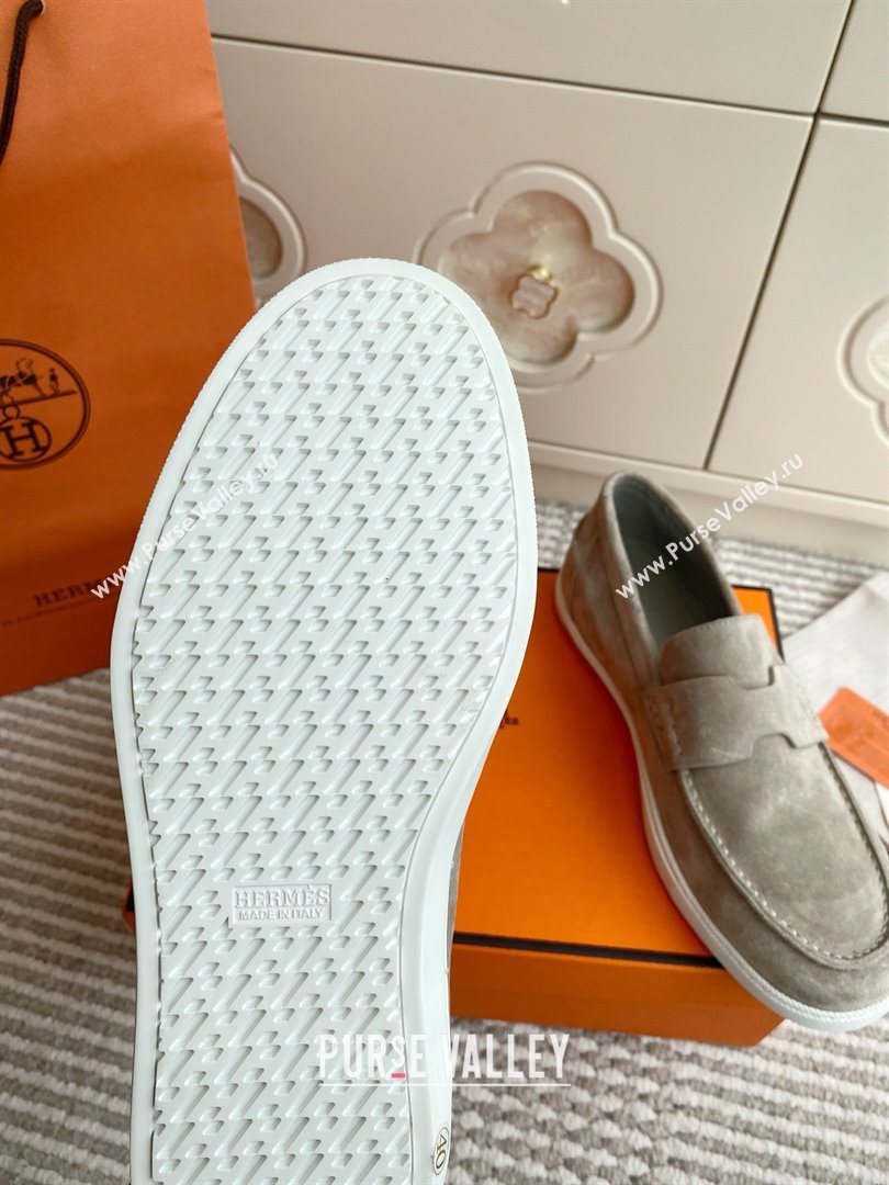 Hermes Job Loafers in Suede H090807 Grey 01 2025 (LM-25090807)