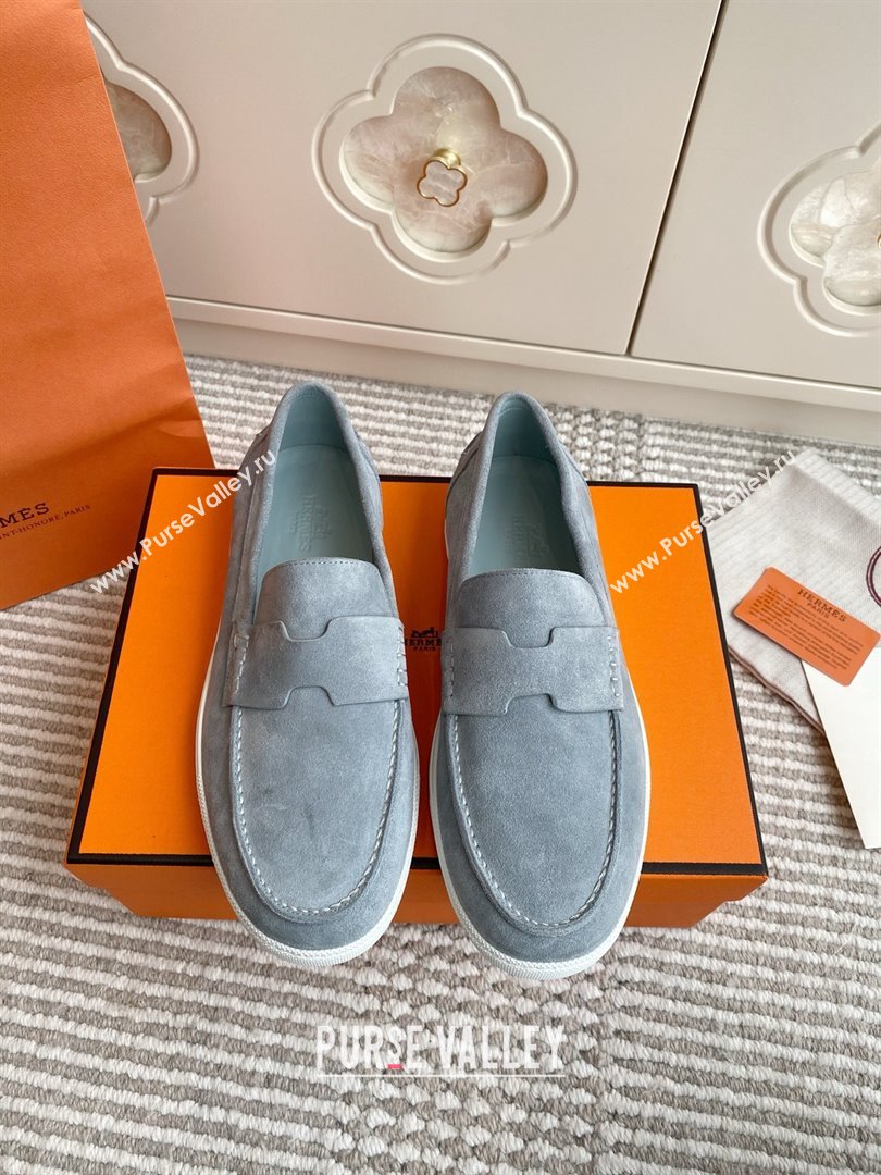 Hermes Job Loafers in Suede H090808 Blue Grey 2025 (LM-25090808)