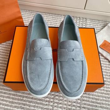 Hermes Job Loafers in Suede H090808 Blue Grey 2025 (LM-25090808)