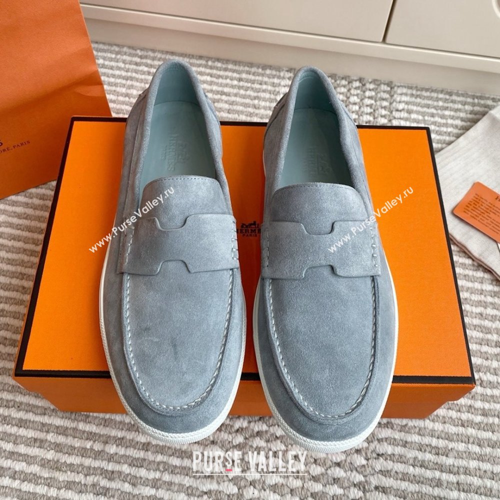 Hermes Job Loafers in Suede H090808 Blue Grey 2025 (LM-25090808)