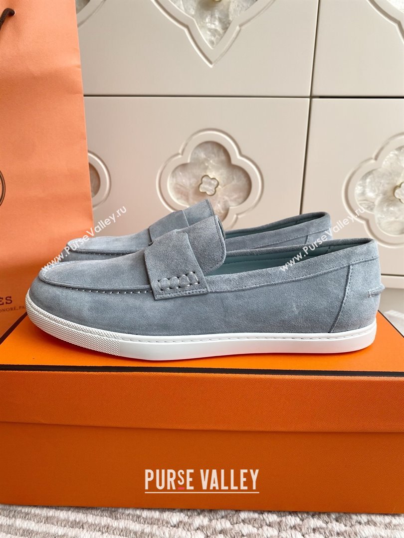 Hermes Job Loafers in Suede H090808 Blue Grey 2025 (LM-25090808)