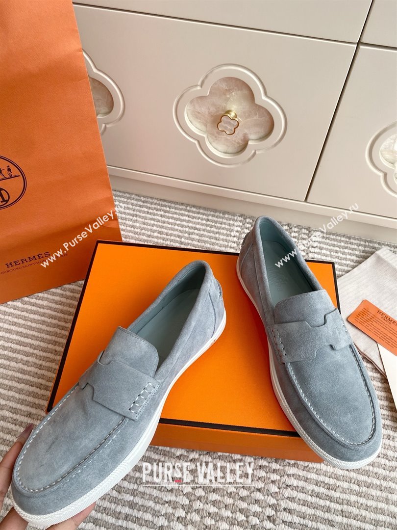 Hermes Job Loafers in Suede H090808 Blue Grey 2025 (LM-25090808)