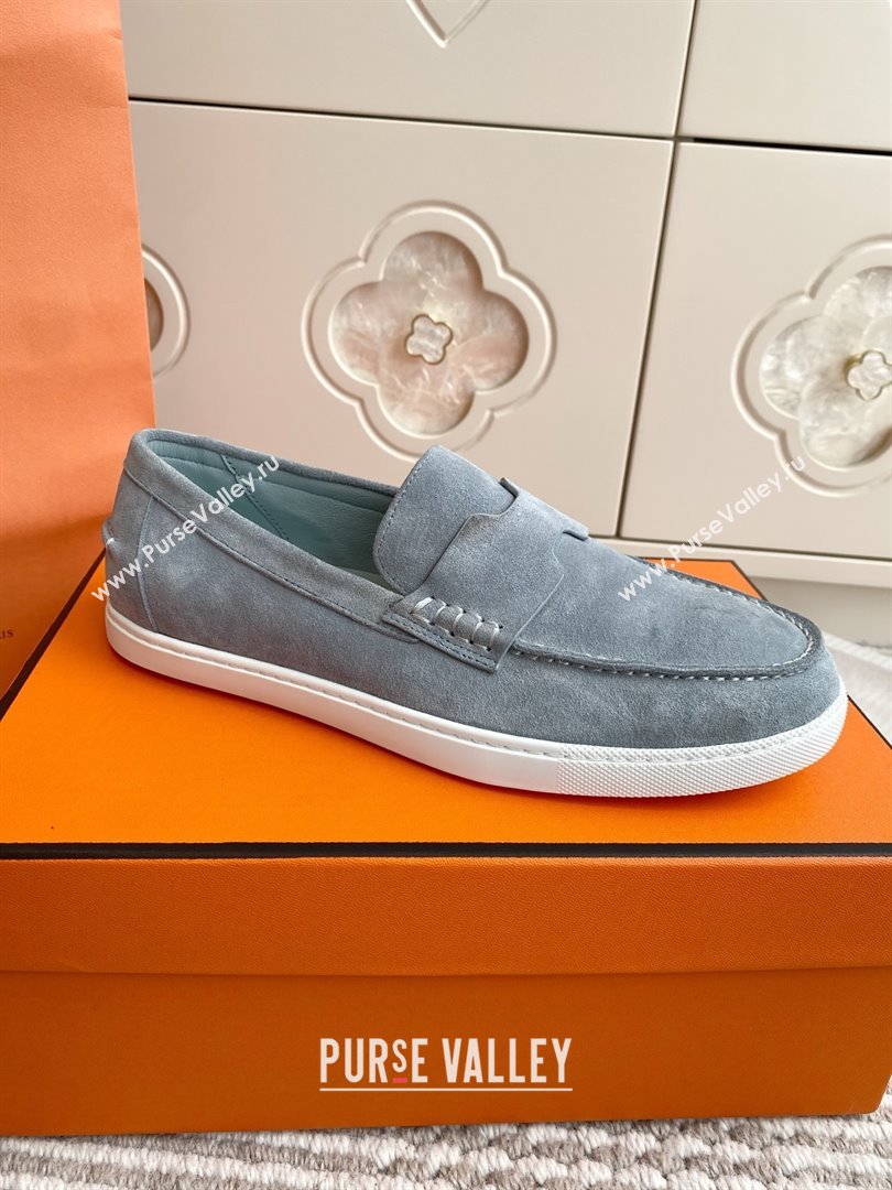 Hermes Job Loafers in Suede H090808 Blue Grey 2025 (LM-25090808)