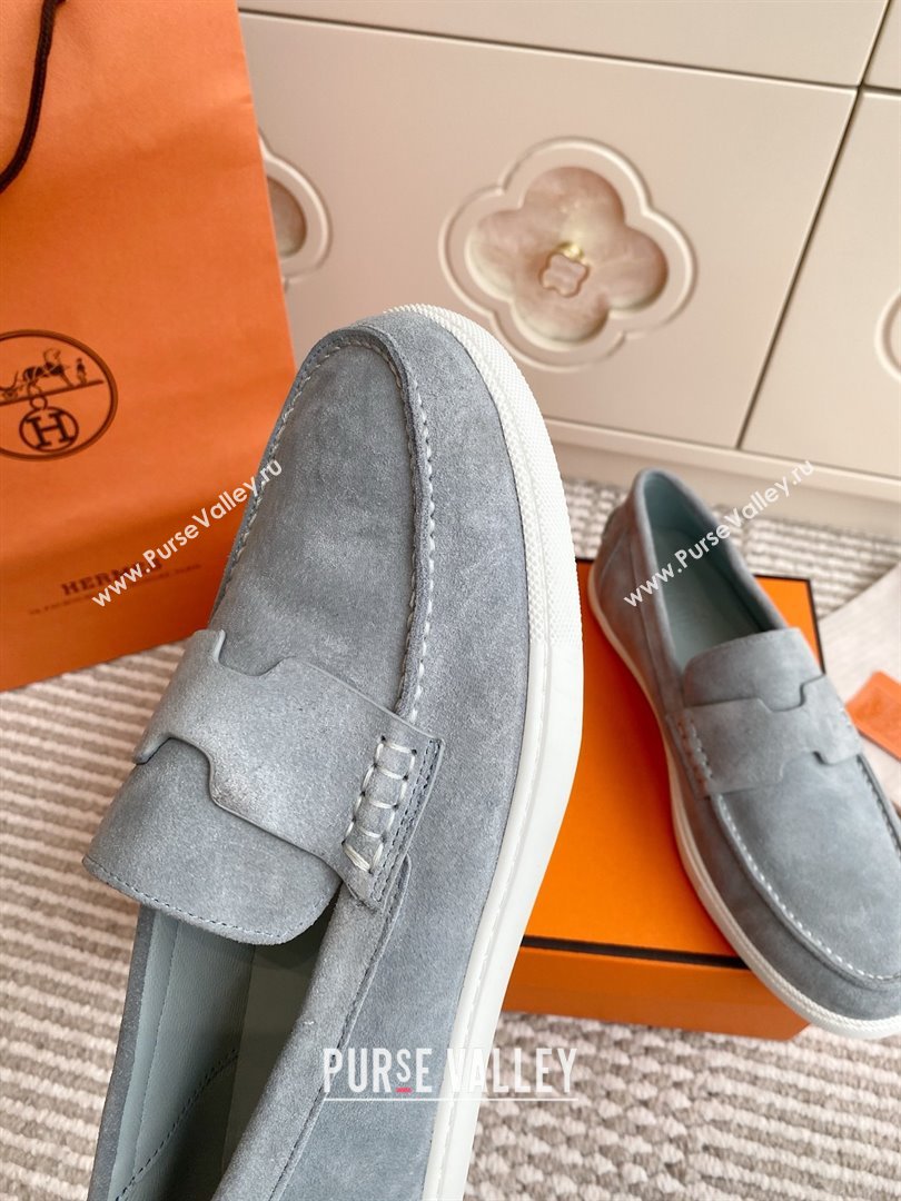 Hermes Job Loafers in Suede H090808 Blue Grey 2025 (LM-25090808)