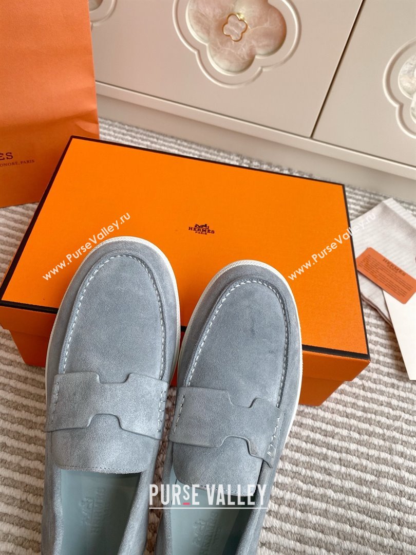 Hermes Job Loafers in Suede H090808 Blue Grey 2025 (LM-25090808)