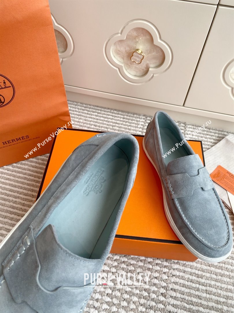 Hermes Job Loafers in Suede H090808 Blue Grey 2025 (LM-25090808)