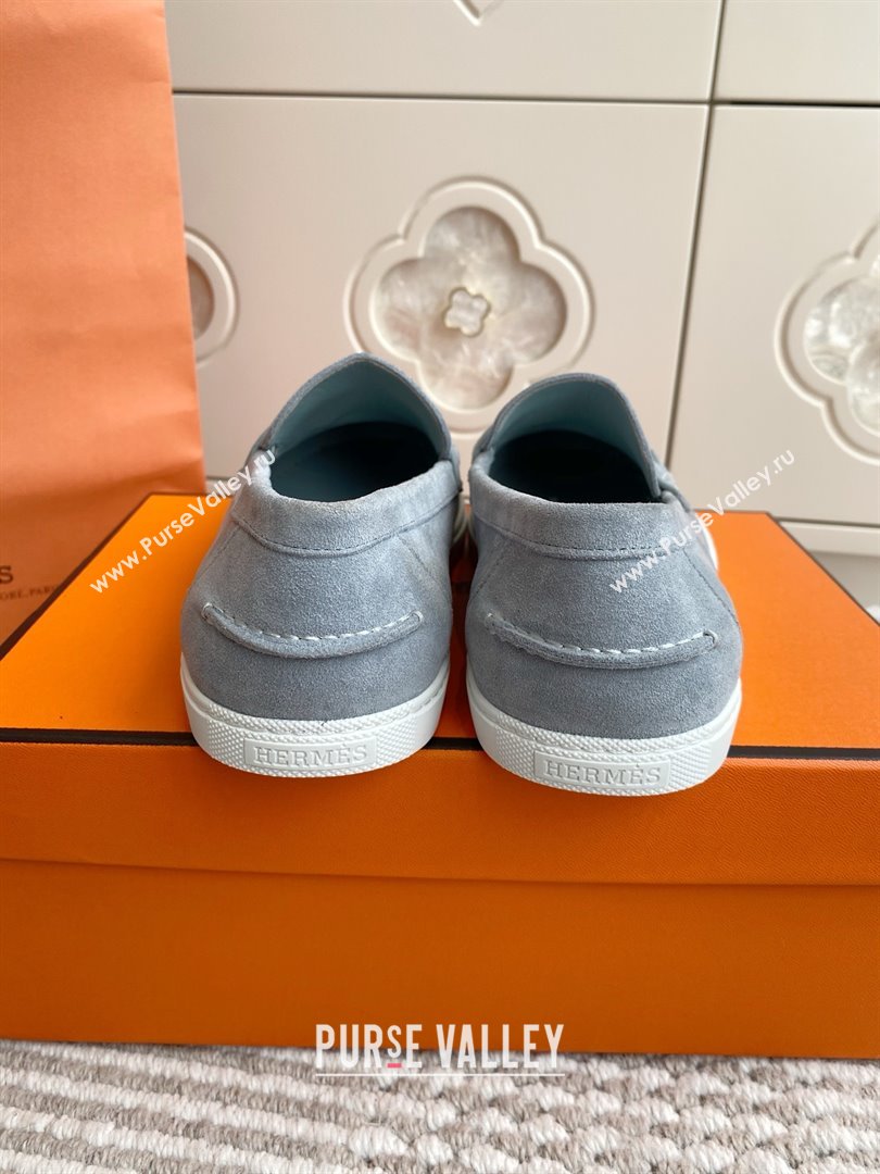 Hermes Job Loafers in Suede H090808 Blue Grey 2025 (LM-25090808)
