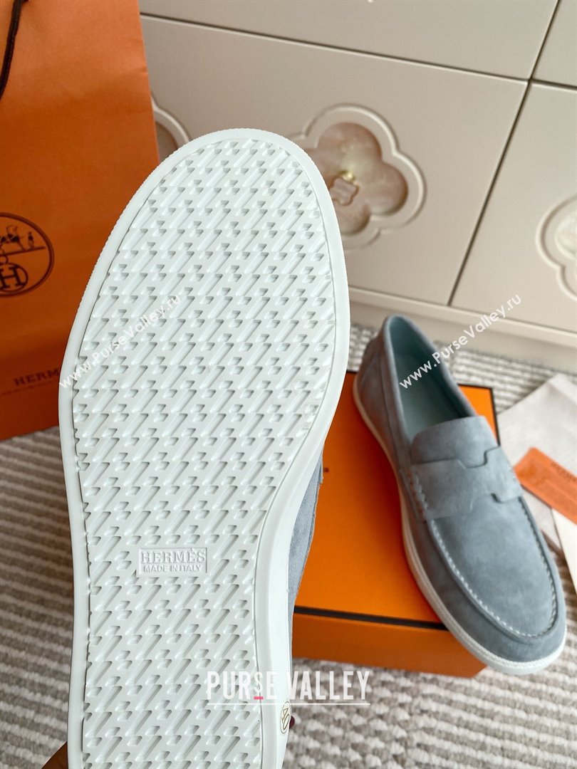 Hermes Job Loafers in Suede H090808 Blue Grey 2025 (LM-25090808)